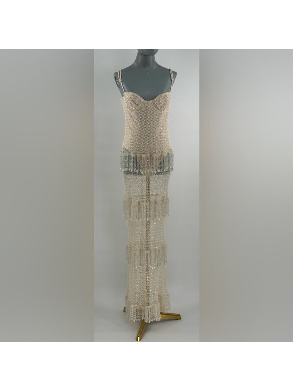 🆕 PATBO 🧿 NWOT Crochet Bloom Beaded Tiered Maxi Dress, Off White - Sz 12 BR44 - Picture 2 of 16